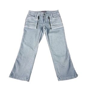 Guess Early 2000s Y2k Vintage Women’s Blue Zipper Detail Capris Size 27 USA